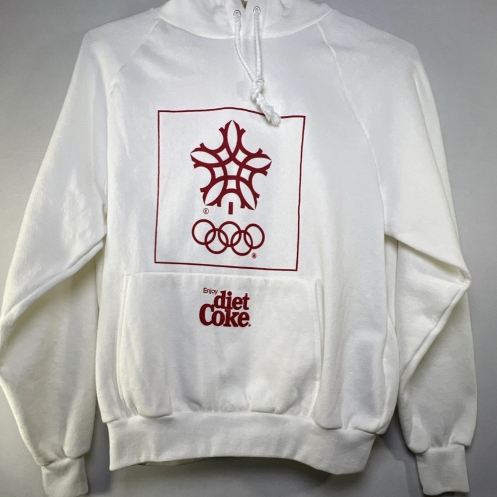 Vintage 1988 Calgary Winter Olympics Diet Coke Hoodie Chalk Line USA Size L Cola